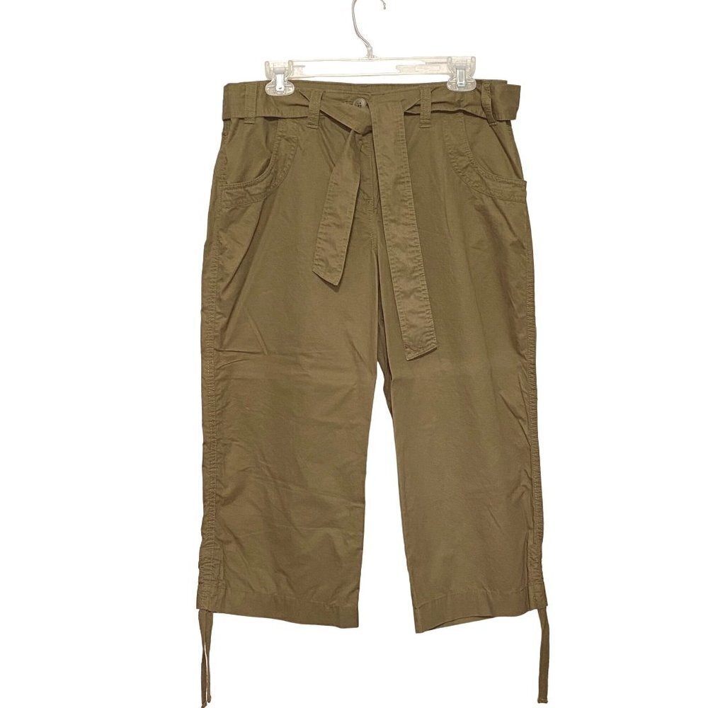New Izod Cropped Pants with Matching Belt and Ruched Hem Women’s Size 10 Brown